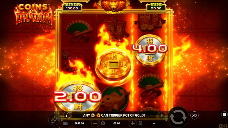Dragon Bonus collector locking on reel 2 during Coins of Dragon Hold & Win respins