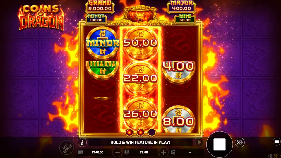 Several MINOR bonus symbols waiting to be collected in Coins of Dragon: Hold and Win